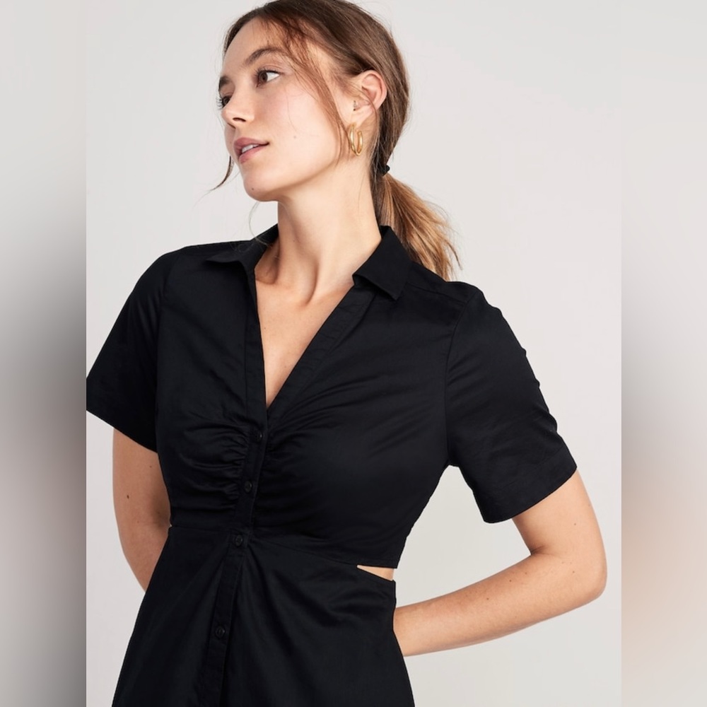 NWT! Black Cutout Midi Shirt Dress - Multiple - Picture 3 of 7
